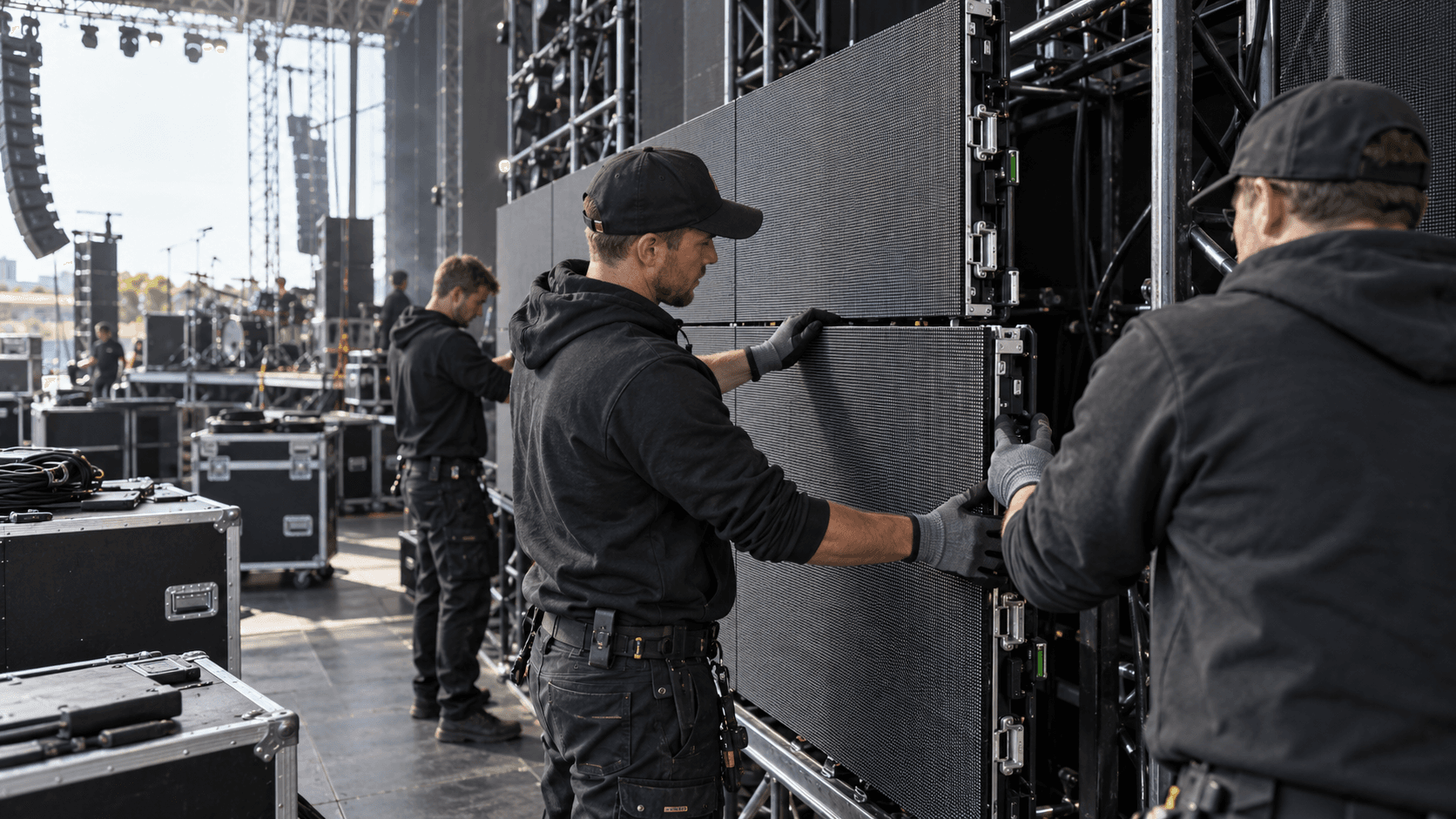 touring LED screen system with fast lock rental cabinets